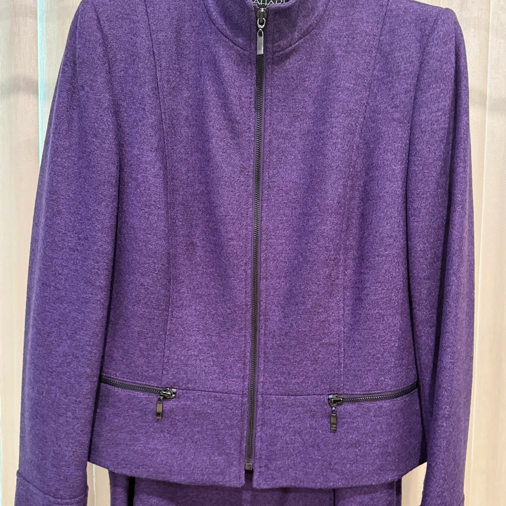 Tahari Purple Skirt & Jacket with Structured Lines